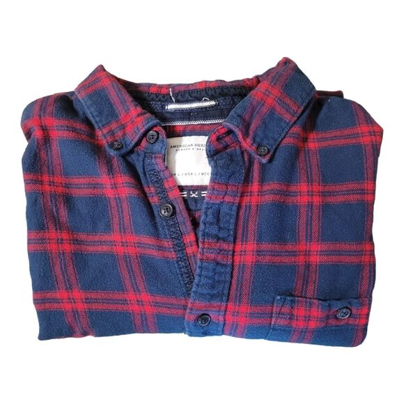 American Heritage Dawson and Brooks Slim Fit Red Plaid Flannel Shirt Men's L - Picture 10 of 12